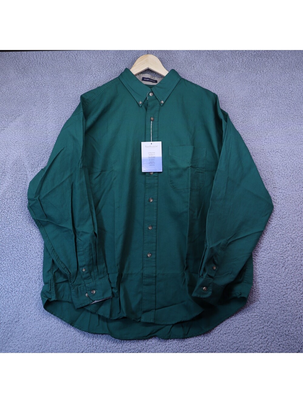 Van Heusen Shirt Men XL Green Denim Button Up New w Defects